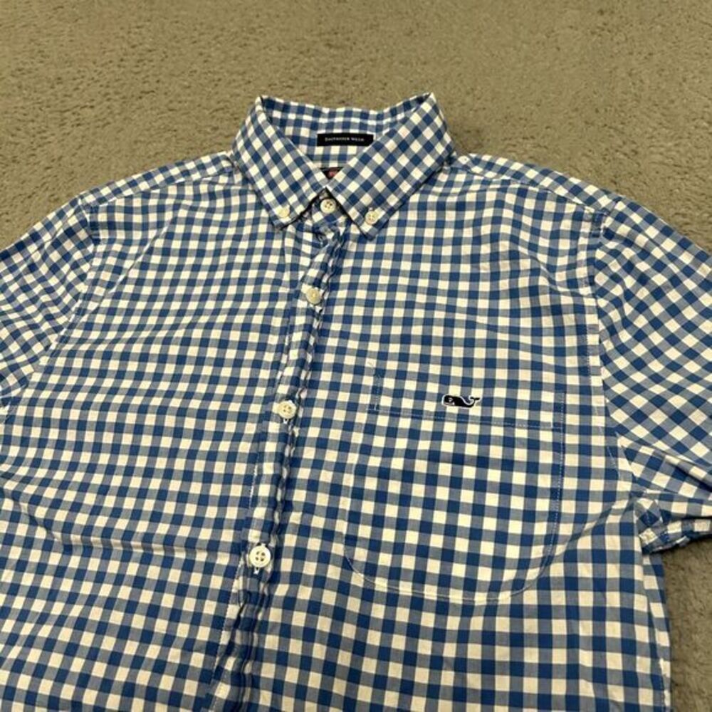 Vineyard Vines Shirt Men Extra Small Blue Gingham Slim Fit Tucker Saltwater Wash